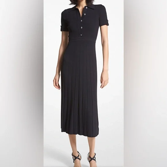 michael michael kors ribbed stretch knit polo dress Ribbed Stretch Knit Polo Dress in WHITE